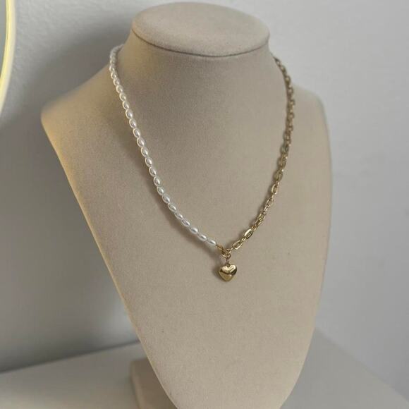 unbranded Jewelry - Gold Heart Pearl Necklace Stainless Steel Elegant Cute Jewelry Gift for Women